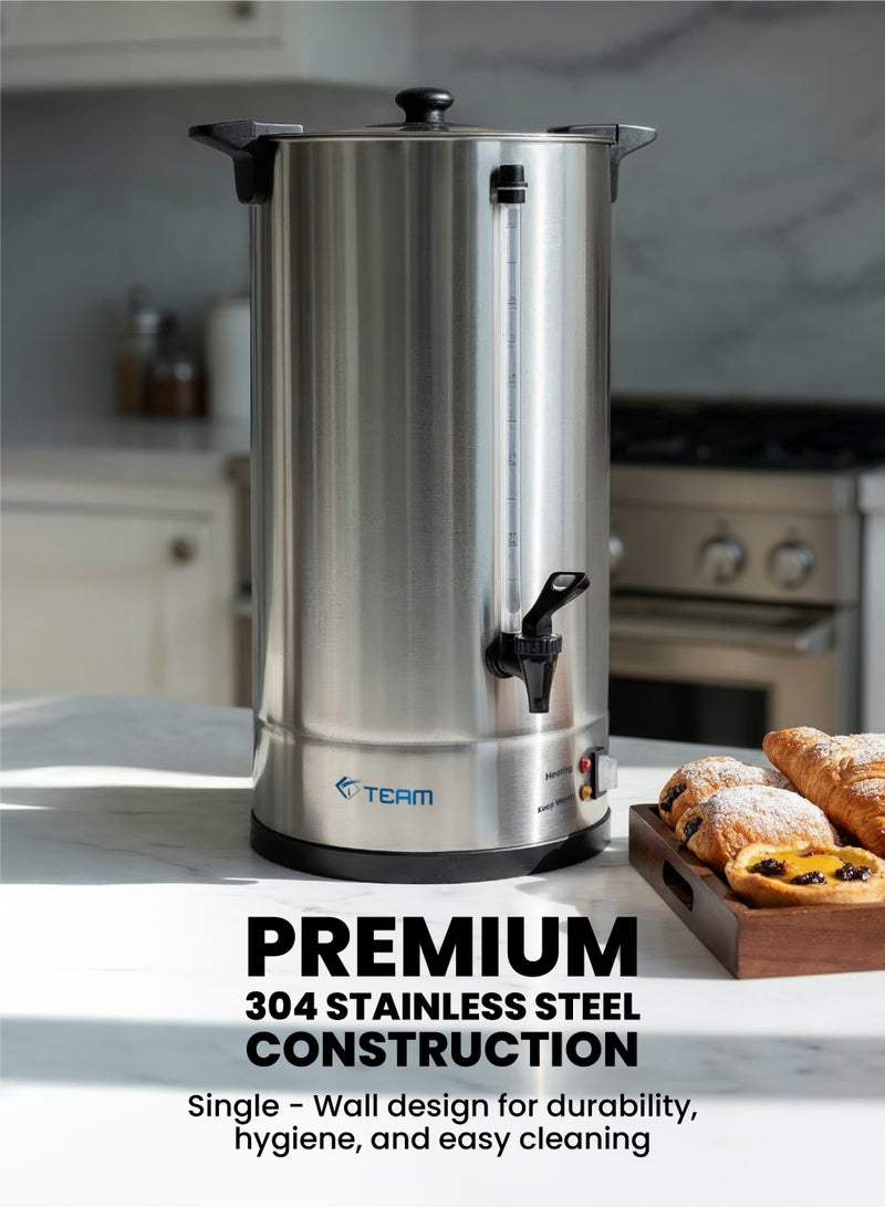 تيم TEAM 24L Stainless Steel Water Boiler | 2250W Electric Hot Water Urn | Commercial Tea & Coffee Dispenser with Thermostat Control | Durable 304 SS | Catering & Office Use - Image 2